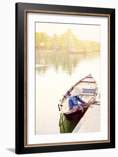 A boat driver in a conical hat in Hoi An, Vietnam, Indochina, Southeast Asia, Asia-Alex Robinson-Framed Photographic Print