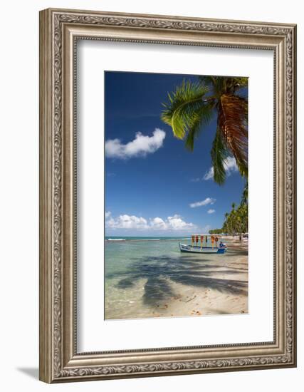 A Boat Floats Along the Sandy Praia Do Carneiros Near Tamamdere, North-Eastern Brazil-Alex Saberi-Framed Photographic Print