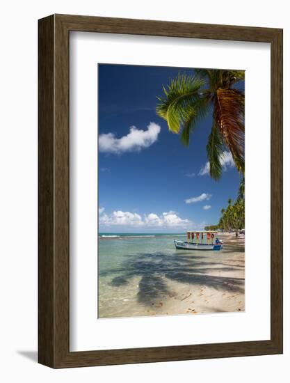 A Boat Floats Along the Sandy Praia Do Carneiros Near Tamamdere, North-Eastern Brazil-Alex Saberi-Framed Photographic Print