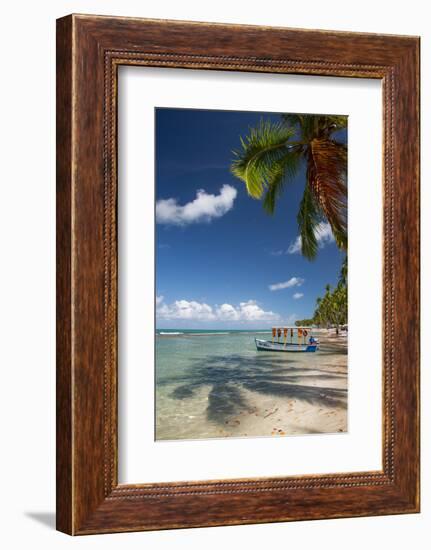 A Boat Floats Along the Sandy Praia Do Carneiros Near Tamamdere, North-Eastern Brazil-Alex Saberi-Framed Photographic Print