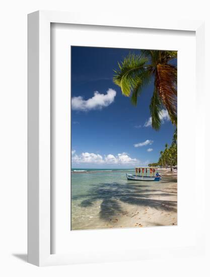 A Boat Floats Along the Sandy Praia Do Carneiros Near Tamamdere, North-Eastern Brazil-Alex Saberi-Framed Photographic Print