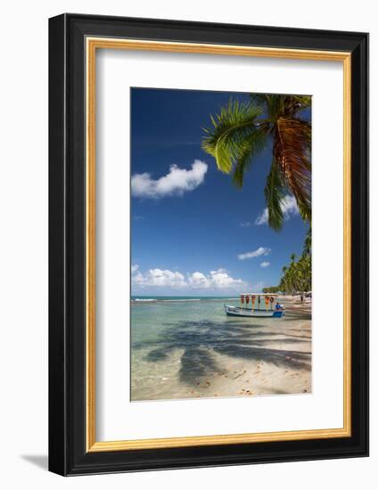 A Boat Floats Along the Sandy Praia Do Carneiros Near Tamamdere, North-Eastern Brazil-Alex Saberi-Framed Photographic Print