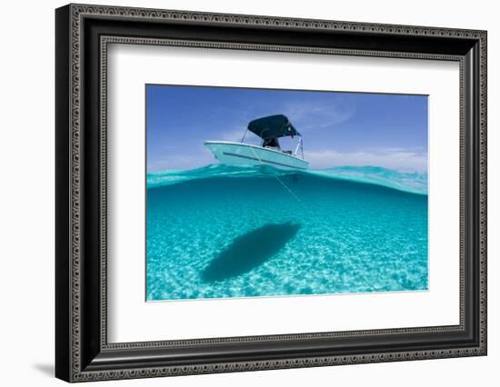 A Boat Is Anchored in the Clear Blue Tropical Waters Off Staniel Cay, Exuma, Bahamas-James White-Framed Photographic Print