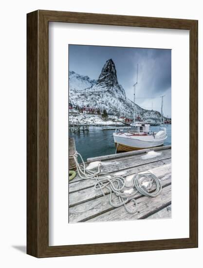 A Boat Moored in the Cold Sea in the Background the Snowy Peaks-Roberto Moiola-Framed Photographic Print