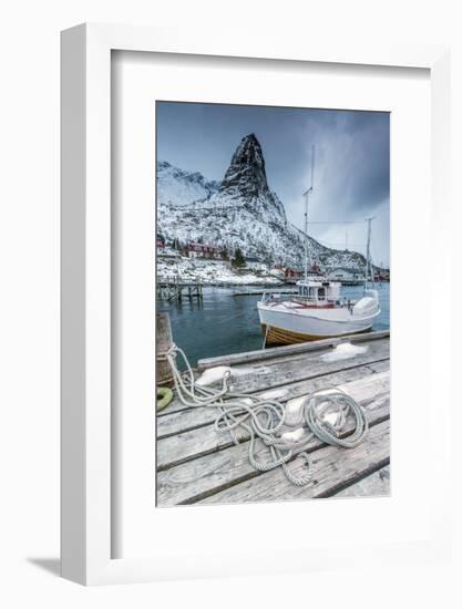 A Boat Moored in the Cold Sea in the Background the Snowy Peaks-Roberto Moiola-Framed Photographic Print