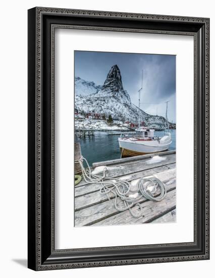 A Boat Moored in the Cold Sea in the Background the Snowy Peaks-Roberto Moiola-Framed Photographic Print