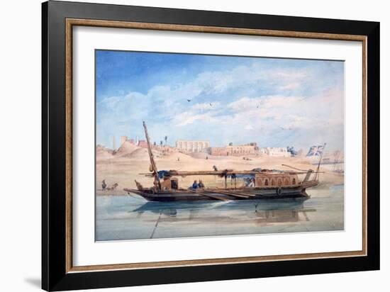 A Boat on the Nile, Luxor, Egypt, 19th Century-Emile Prisse d'Avennes-Framed Giclee Print