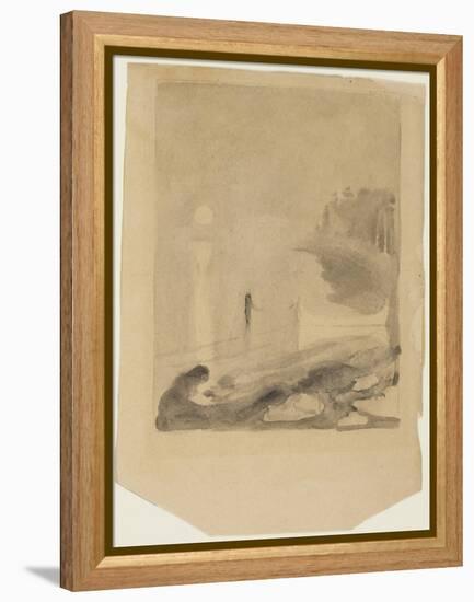 A Boat Tied to a Pier, 1892 (Brush and Black and Gray Wash, over Touches of Graphite, on Tan Wove P-Edvard Munch-Framed Premier Image Canvas