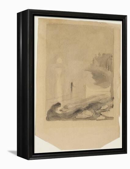 A Boat Tied to a Pier, 1892 (Brush and Black and Gray Wash, over Touches of Graphite, on Tan Wove P-Edvard Munch-Framed Premier Image Canvas