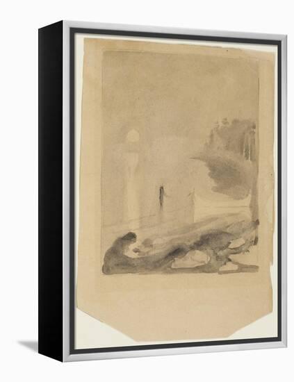 A Boat Tied to a Pier, 1892 (Brush and Black and Gray Wash, over Touches of Graphite, on Tan Wove P-Edvard Munch-Framed Premier Image Canvas