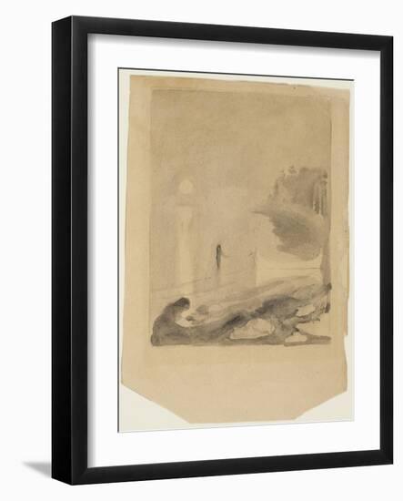 A Boat Tied to a Pier, 1892 (Brush and Black and Gray Wash, over Touches of Graphite, on Tan Wove P-Edvard Munch-Framed Giclee Print