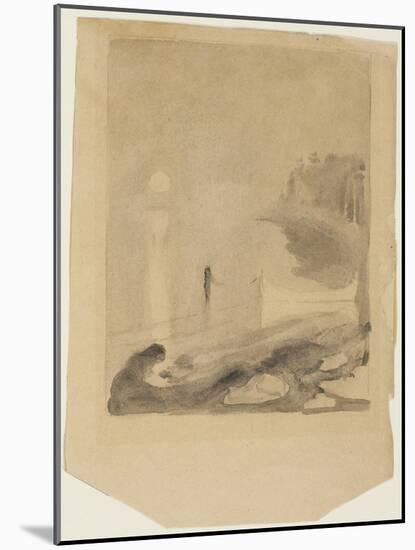 A Boat Tied to a Pier, 1892 (Brush and Black and Gray Wash, over Touches of Graphite, on Tan Wove P-Edvard Munch-Mounted Giclee Print