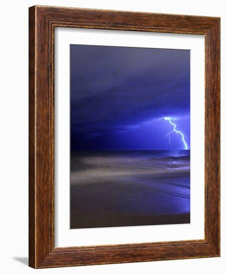 A Bolt of Lightning from an Approaching Storm in Miramar, Argentina-Stocktrek Images-Framed Photographic Print