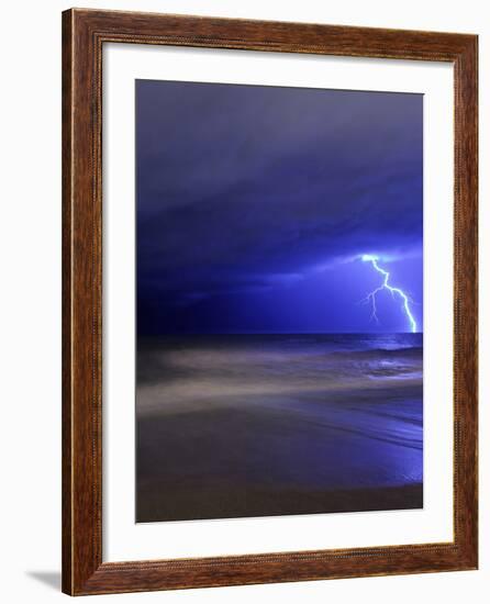 A Bolt of Lightning from an Approaching Storm in Miramar, Argentina-Stocktrek Images-Framed Photographic Print