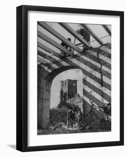 A Bomb Damaged Building and Reconstruction-null-Framed Photographic Print