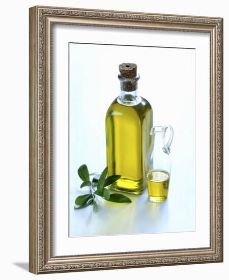 A Bottle and a Carafe of Olive Oil with an Olive Sprig-Alena Hrbkova-Framed Photographic Print