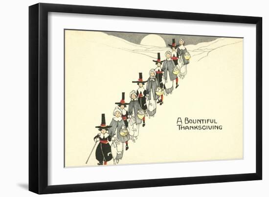 A Bountiful Thanksgiving, Pilgrims in Snow-null-Framed Art Print