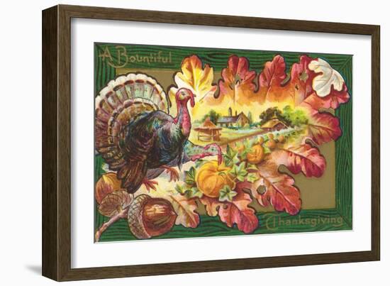 A Bountiful Thanksgiving, Turkey on Oak Leaf-null-Framed Art Print