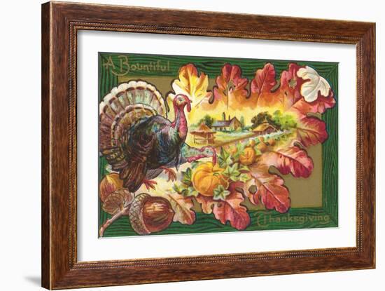 A Bountiful Thanksgiving, Turkey on Oak Leaf-null-Framed Art Print