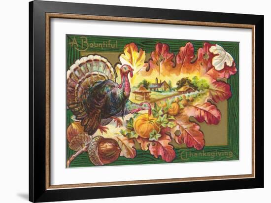 A Bountiful Thanksgiving, Turkey on Oak Leaf-null-Framed Art Print