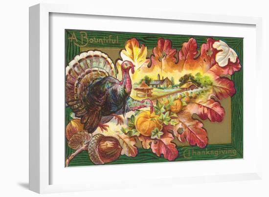 A Bountiful Thanksgiving, Turkey on Oak Leaf-null-Framed Art Print