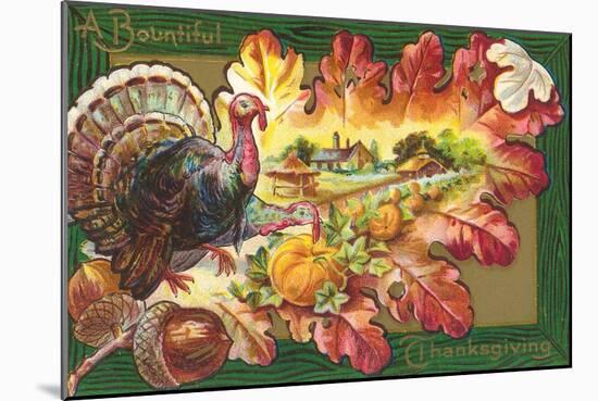 A Bountiful Thanksgiving, Turkey on Oak Leaf-null-Mounted Art Print