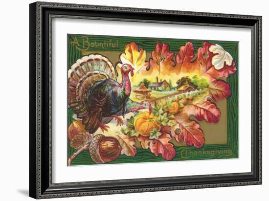 A Bountiful Thanksgiving, Turkey on Oak Leaf-null-Framed Art Print