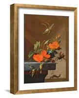 A Bouquet of Roses, Morning Glory and Hazelnuts with Grasshoppers, Stag Beetle and Lizard-Elias Van Den Broeck-Framed Giclee Print