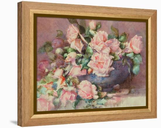 A Bowl of Pink Roses-Melicent Grose-Framed Premier Image Canvas