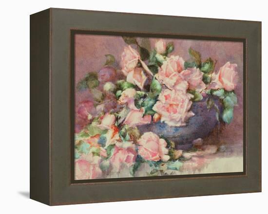 A Bowl of Pink Roses-Melicent Grose-Framed Premier Image Canvas