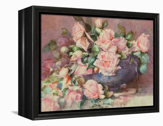 A Bowl of Pink Roses-Melicent Grose-Framed Premier Image Canvas