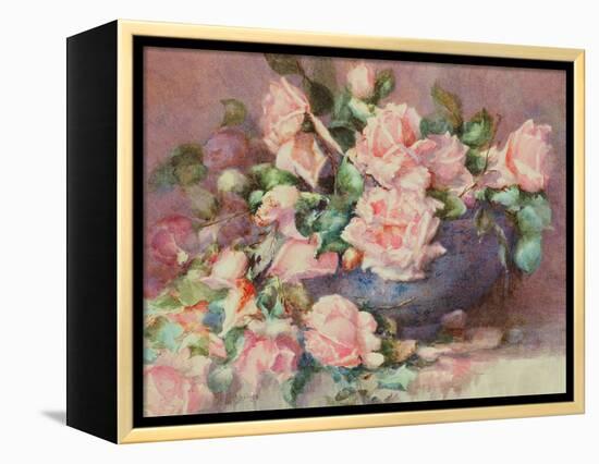 A Bowl of Pink Roses-Melicent Grose-Framed Premier Image Canvas