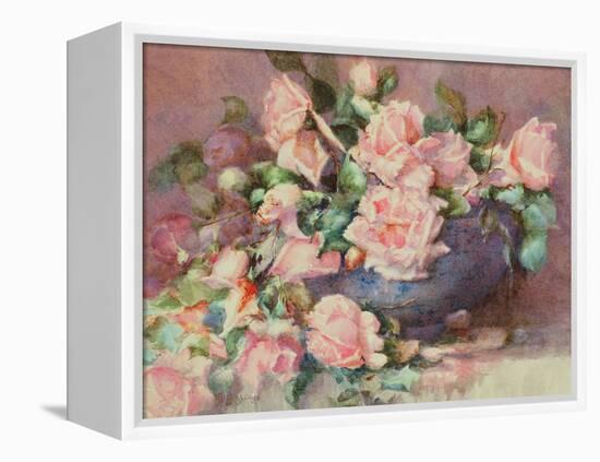 A Bowl of Pink Roses-Melicent Grose-Framed Premier Image Canvas