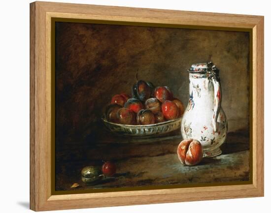 A Bowl of Plums-Jean-Baptiste Simeon Chardin-Framed Premier Image Canvas