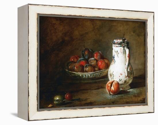 A Bowl of Plums-Jean-Baptiste Simeon Chardin-Framed Premier Image Canvas