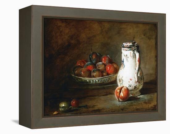 A Bowl of Plums-Jean-Baptiste Simeon Chardin-Framed Premier Image Canvas