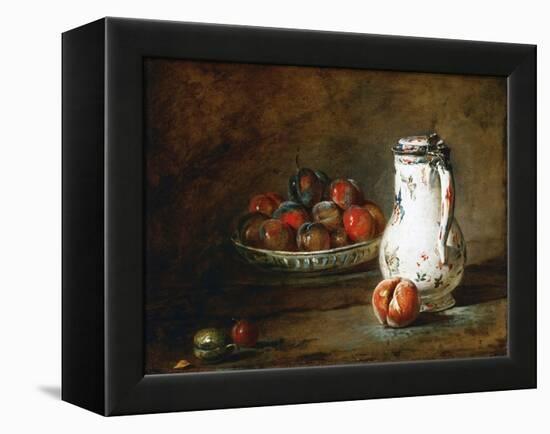 A Bowl of Plums-Jean-Baptiste Simeon Chardin-Framed Premier Image Canvas