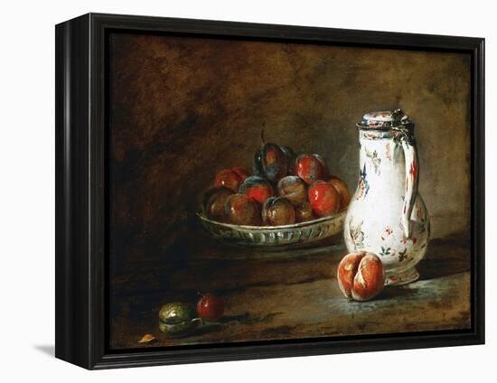 A Bowl of Plums-Jean-Baptiste Simeon Chardin-Framed Premier Image Canvas