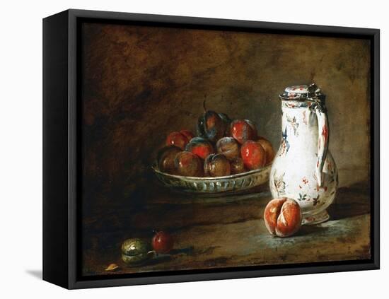 A Bowl of Plums-Jean-Baptiste Simeon Chardin-Framed Premier Image Canvas