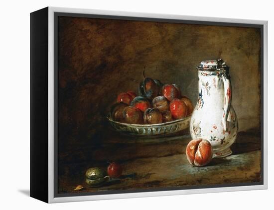 A Bowl of Plums-Jean-Baptiste Simeon Chardin-Framed Premier Image Canvas