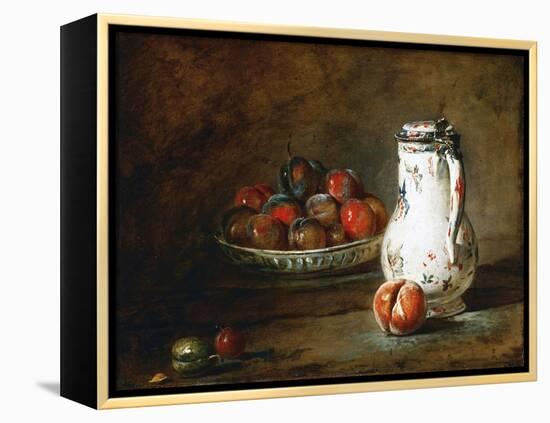 A Bowl of Plums-Jean-Baptiste Simeon Chardin-Framed Premier Image Canvas