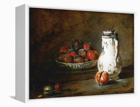 A Bowl of Plums-Jean-Baptiste Simeon Chardin-Framed Premier Image Canvas