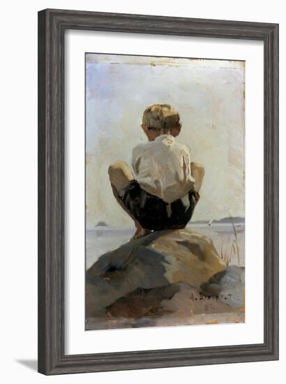 A Boy Crouching on a Rock-Albert Edelfelt-Framed Giclee Print