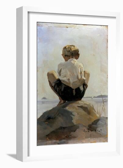 A Boy Crouching on a Rock-Albert Edelfelt-Framed Giclee Print