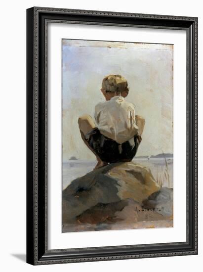 A Boy Crouching on a Rock-Albert Edelfelt-Framed Giclee Print