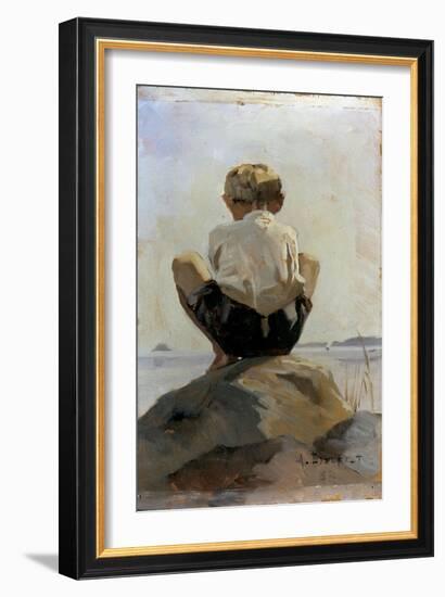 A Boy Crouching on a Rock-Albert Edelfelt-Framed Giclee Print