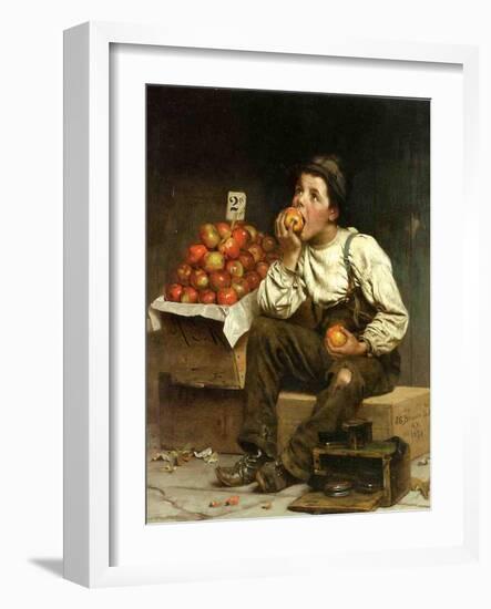 A Boy Eating Apples, 1878-John George Brown-Framed Giclee Print