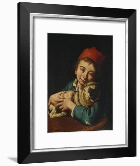 A Boy, Half Length, in a Blue Jacket and a Red Hat, Holding a Pug on a Cushion-Giacomo Ceruti-Framed Giclee Print