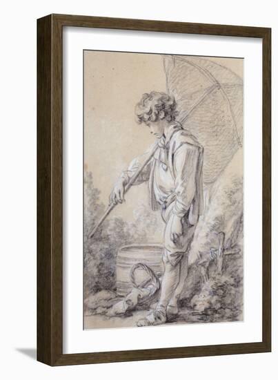 A Boy Holding a Net, 1762 black and white chalk on blue discolored paper-Francois Boucher-Framed Giclee Print