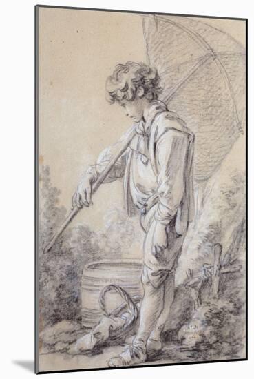 A Boy Holding a Net, 1762 black and white chalk on blue discolored paper-Francois Boucher-Mounted Giclee Print